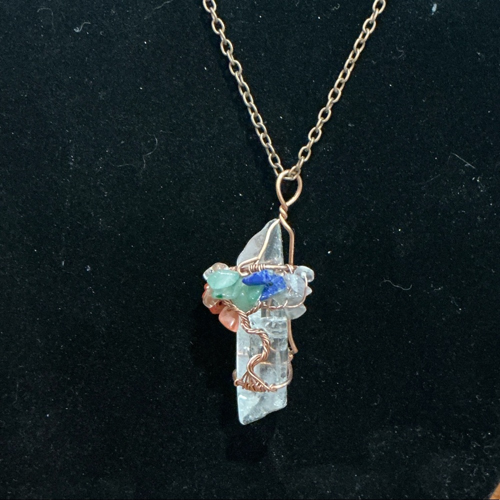 Crystal Pendant Necklace with Multicolor Stones